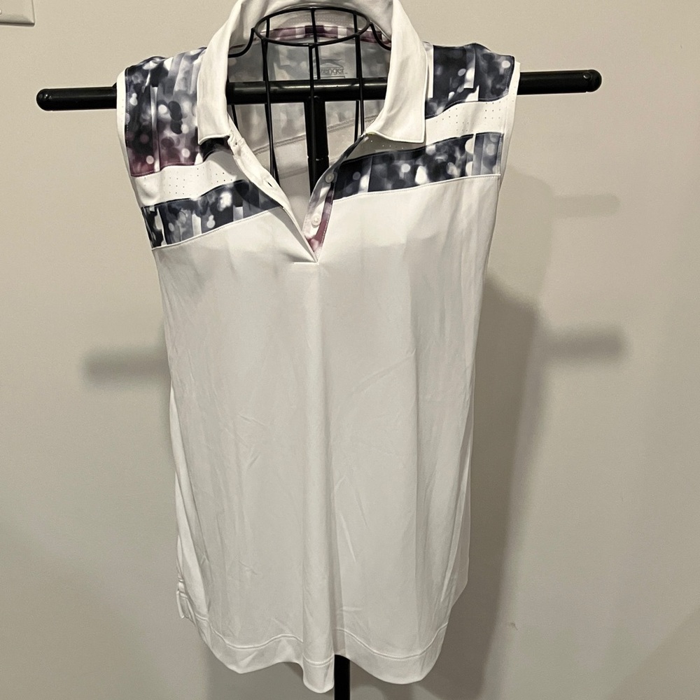 Slazenger Women's White Tank Top with Black and Gray Pattern